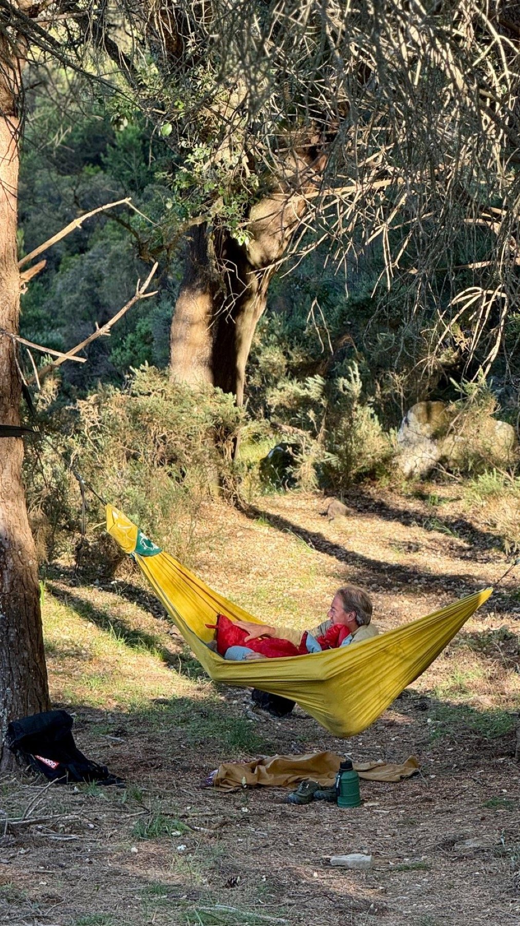 Rustmoment in een hangmat tussen bomen